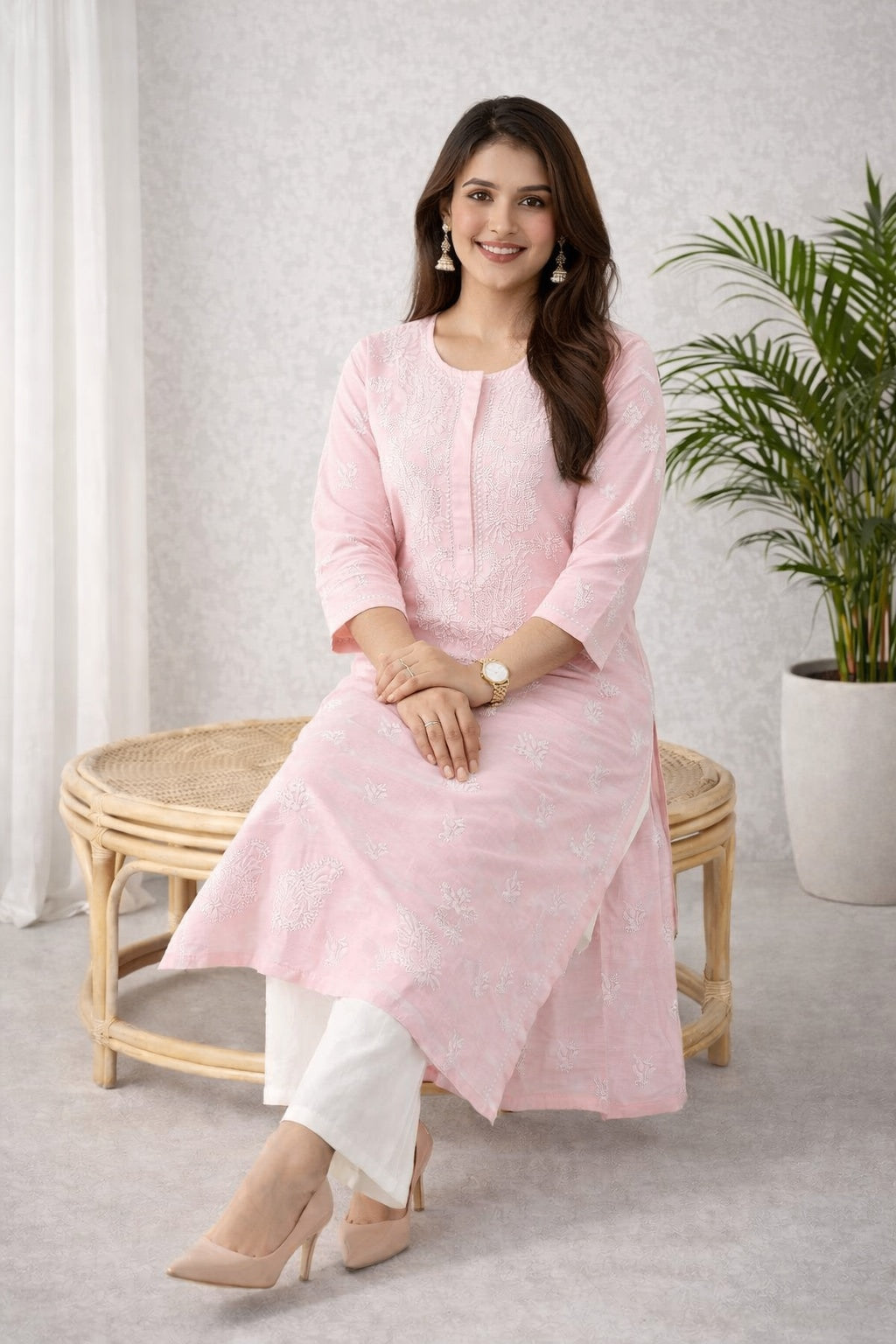 Karigiri Pink Chikankari Cotton Kurti for Women_KF0152