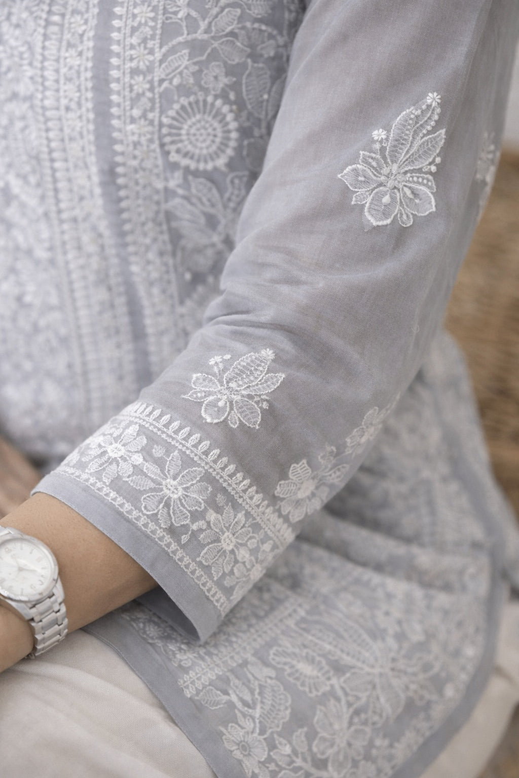 Karigiri Grey Georgette Chikankari Short Kurti_KF0043