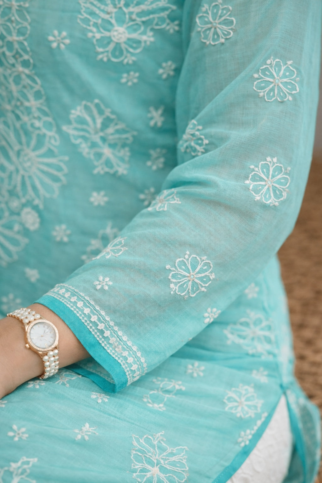 Karigiri Sea Green Chikankari Georgette Kurti Women_KF0176