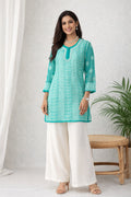 Karigiri Sea Green Chikankari Georgette Short Kurti_KF0178