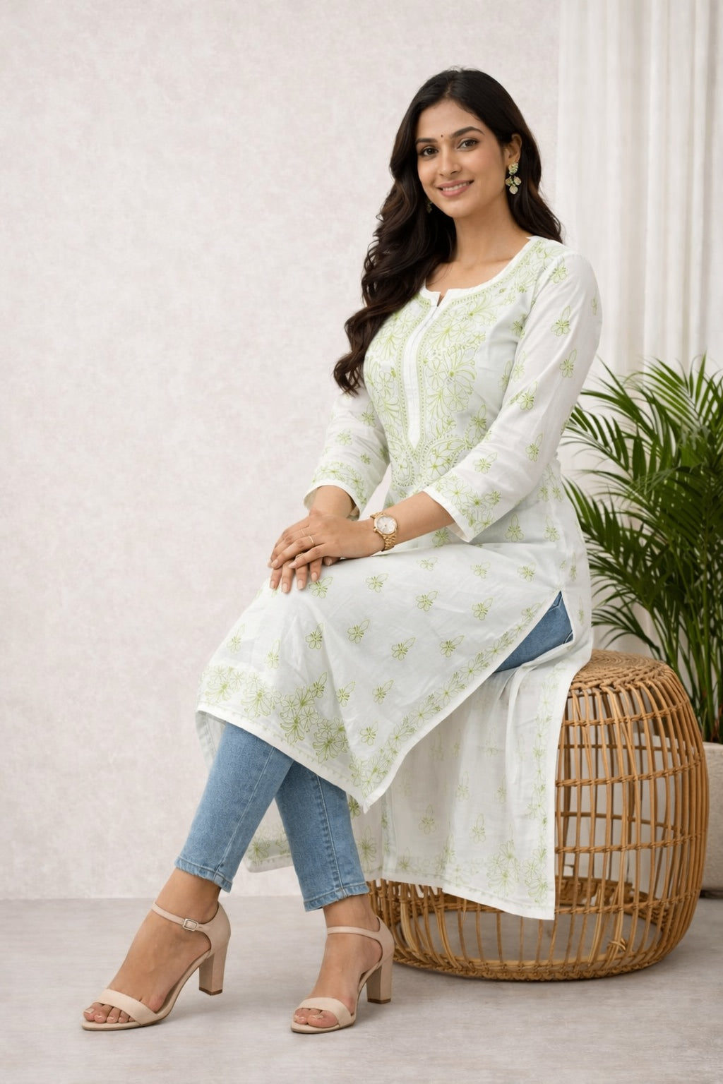 Karigiri White Chikankari Cotton Kurti Women_KF0128