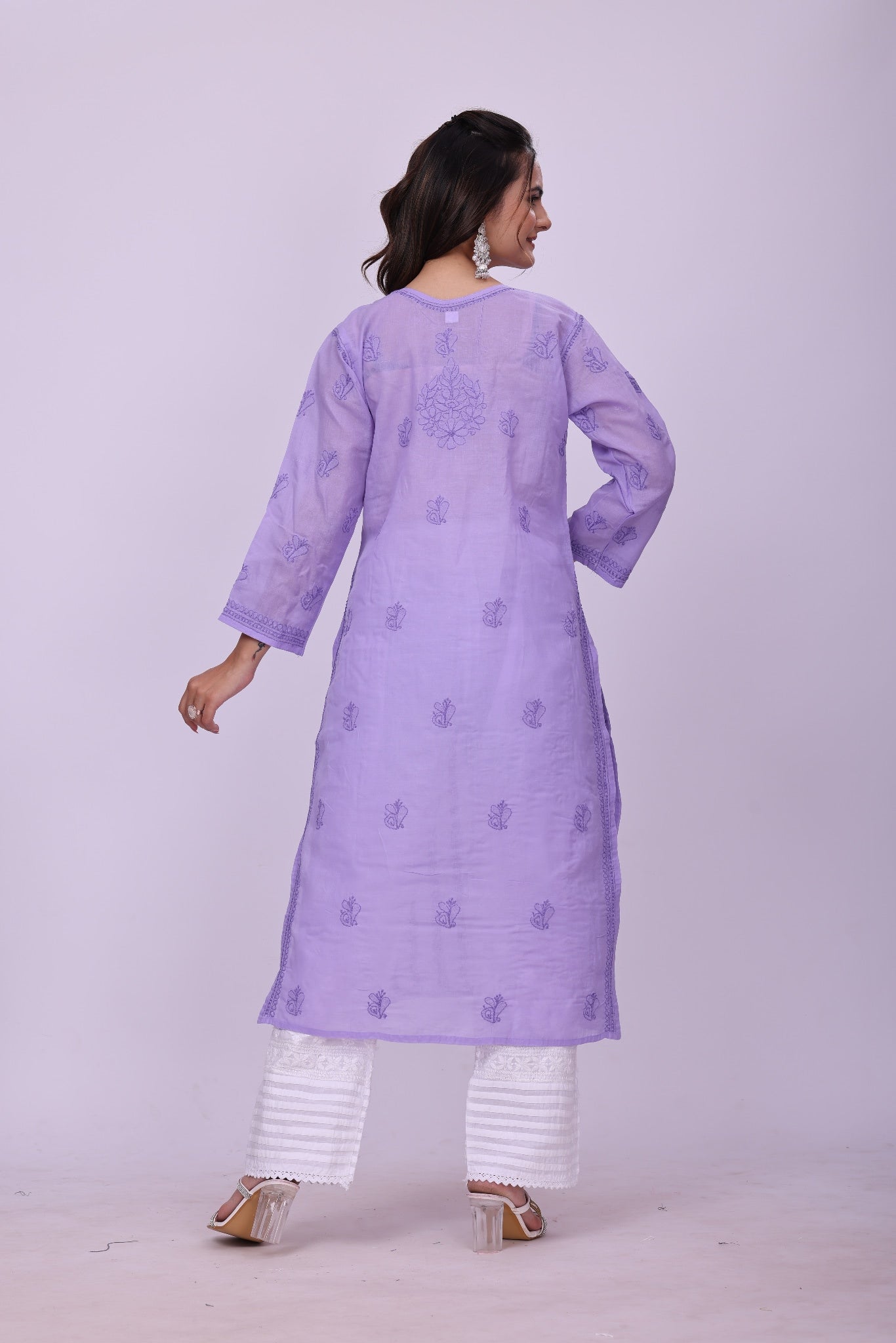 Karigiri Lavender Chikankari Pure Cotton Kurta Women_KF0124