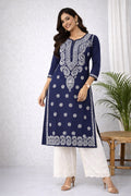 Karigiri Navy Blue Chikankari Soft Cotton Kurta_KF0063
