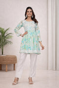 Karigiri Green Floral Chikankari Frock Style Short Kurta_KF0122