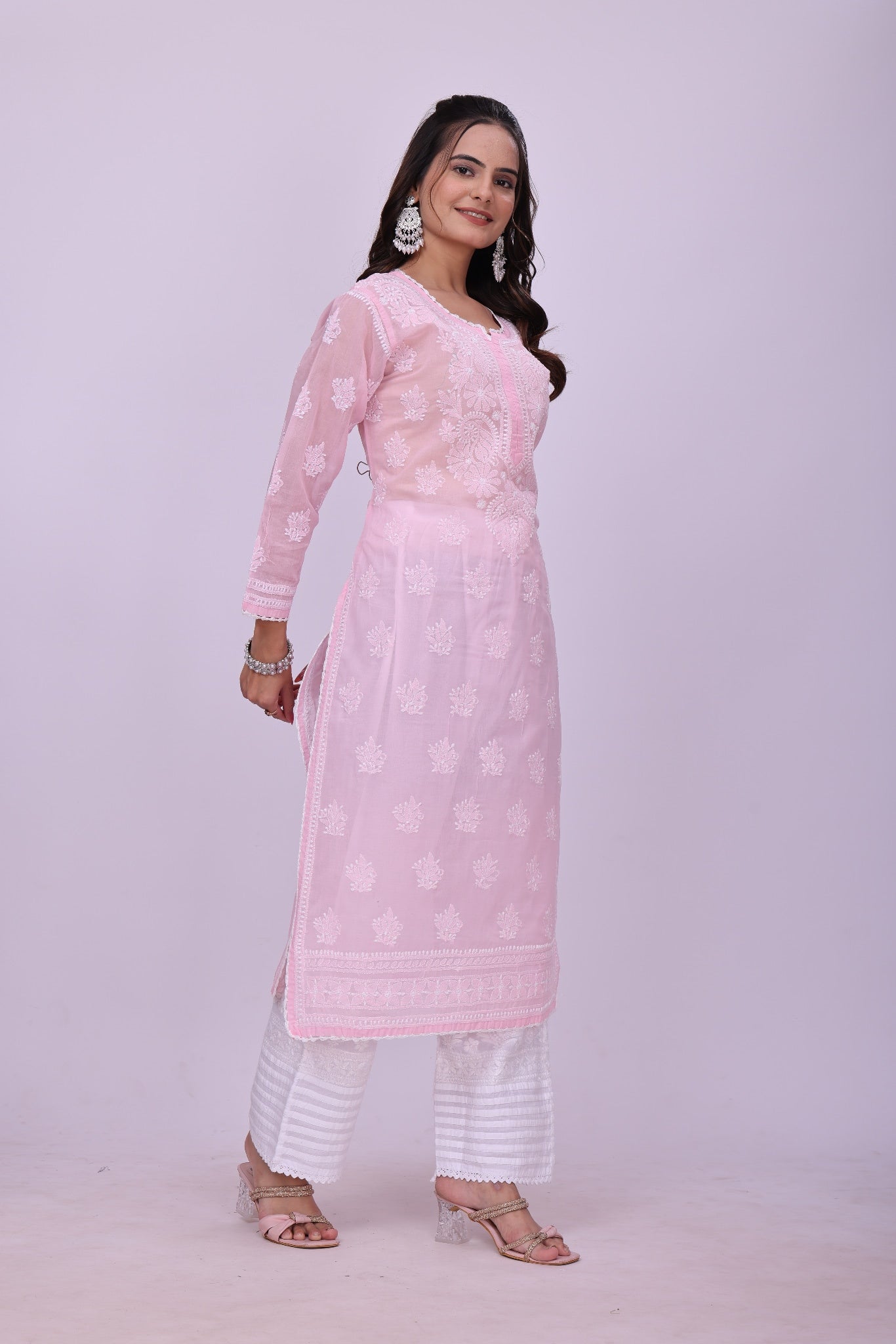 Karigiri Pink Chikankari Pure Cotton Kurta Women_KF0073