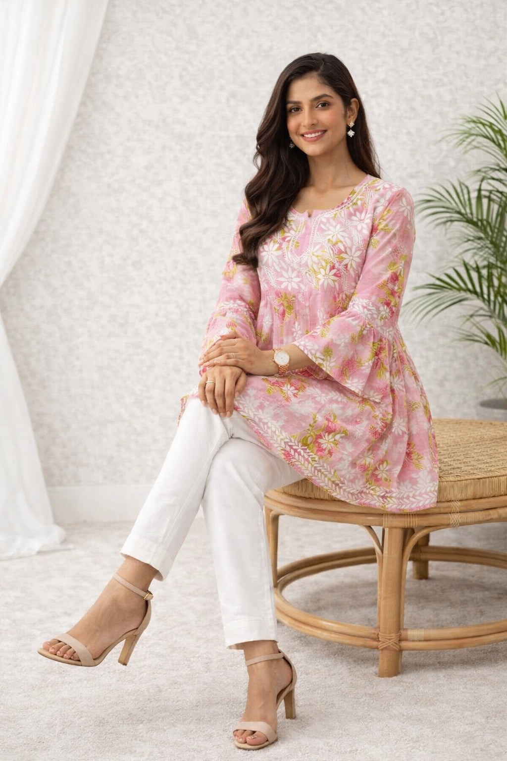 Karigiri Lucknowi Chikankari Flared Frock Style Short Kurti_KF0086