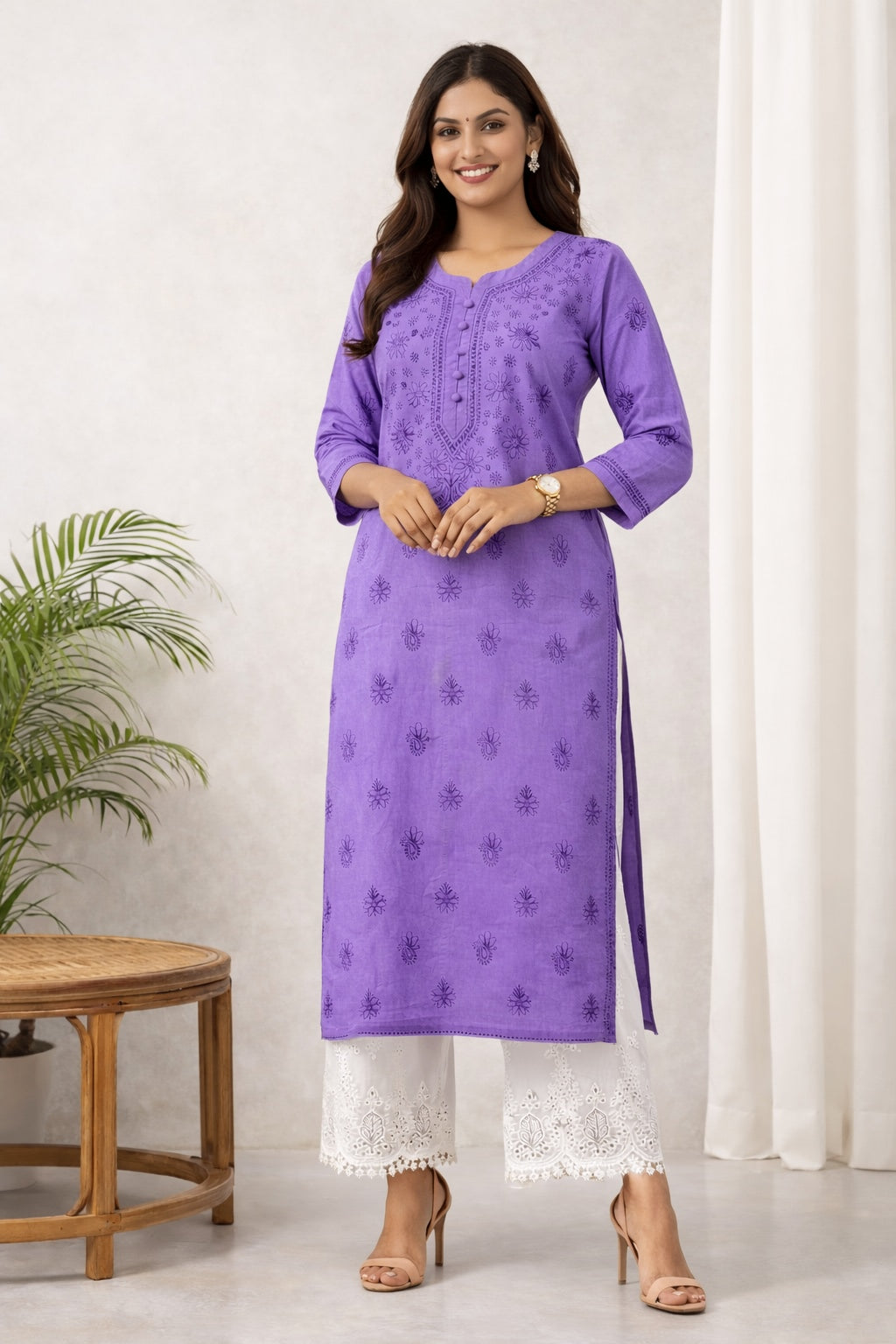 Karigiri Royal Purple Chikankari Cotton Kurti_KF0083