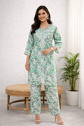 Karigiri Mint Green Chikankari Cotton Co-ord Set_KF0127