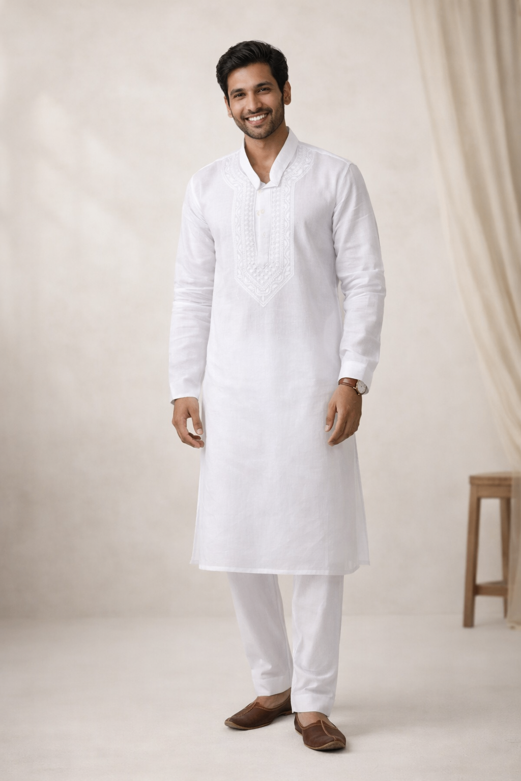 Karigiri White Chikankari Cotton Men's Kurta_KF0203