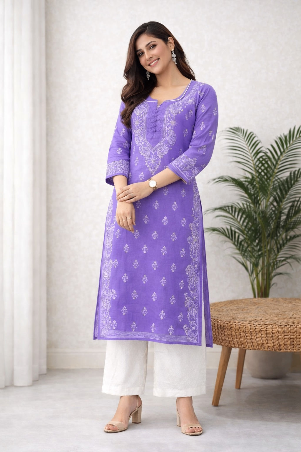 Karigiri Lavender Chikankari Cotton Kurti_KF0113