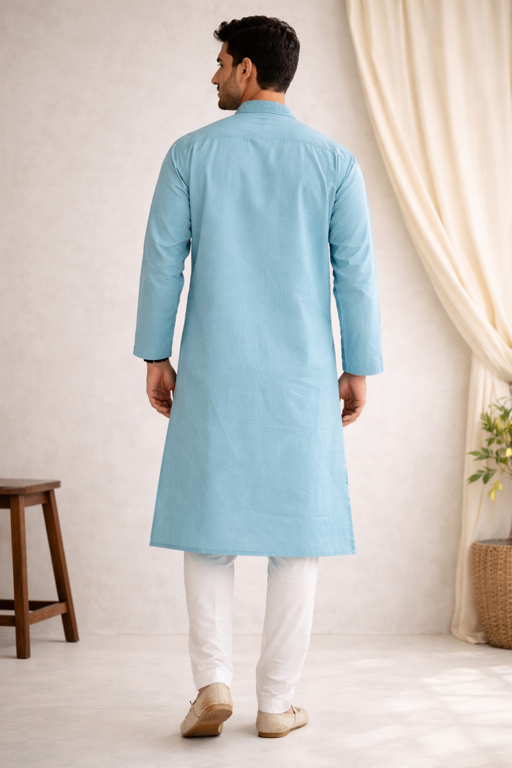 Karigiri Aqua Blue Chikankari Cotton Men's Kurta_KF0002