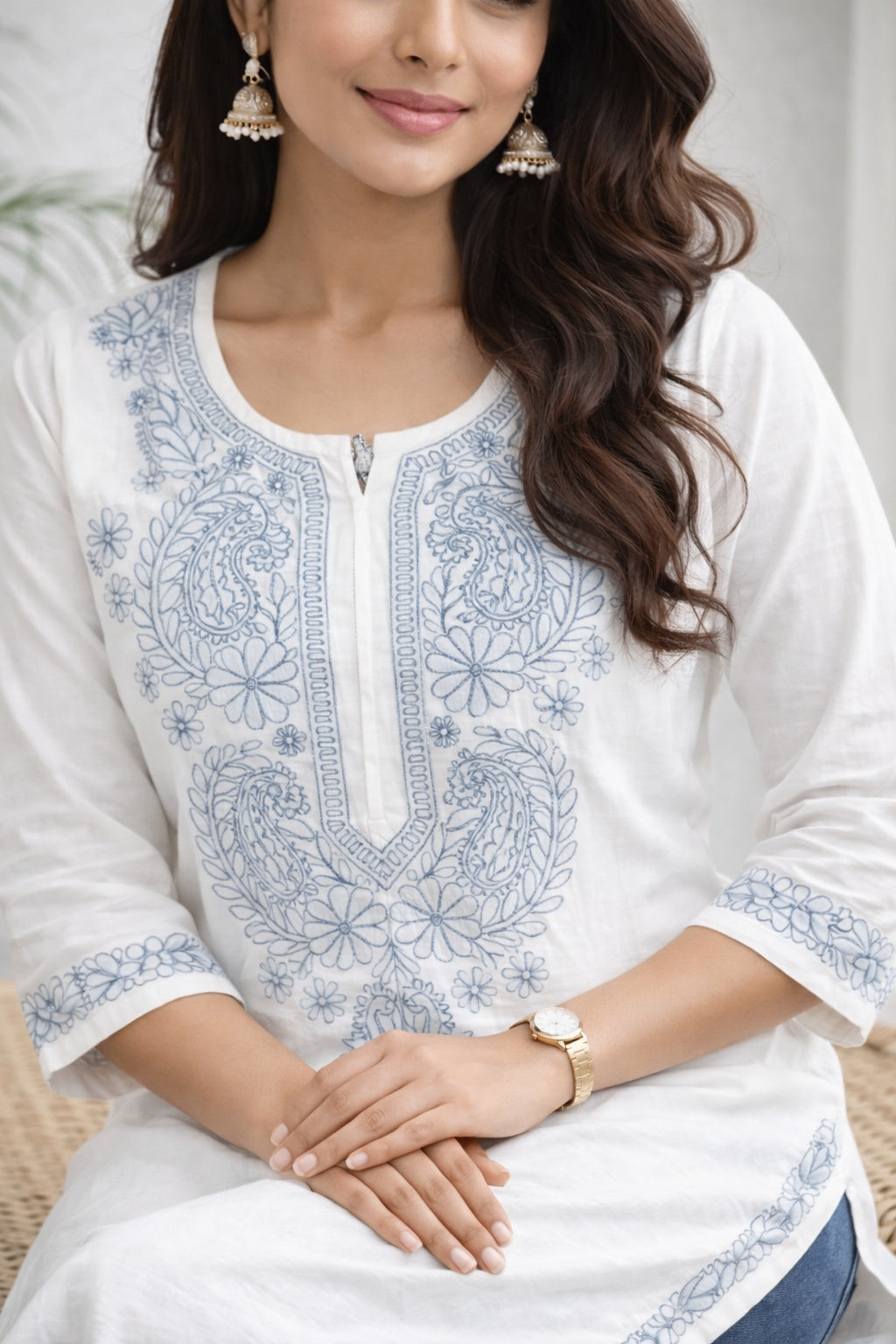 Karigiri White Chikankari Cotton Kurti Women_KF0107