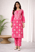 Karigiri Rani Pink Chikankari Kurti Set Soft Mulmul Cotton_KF0162