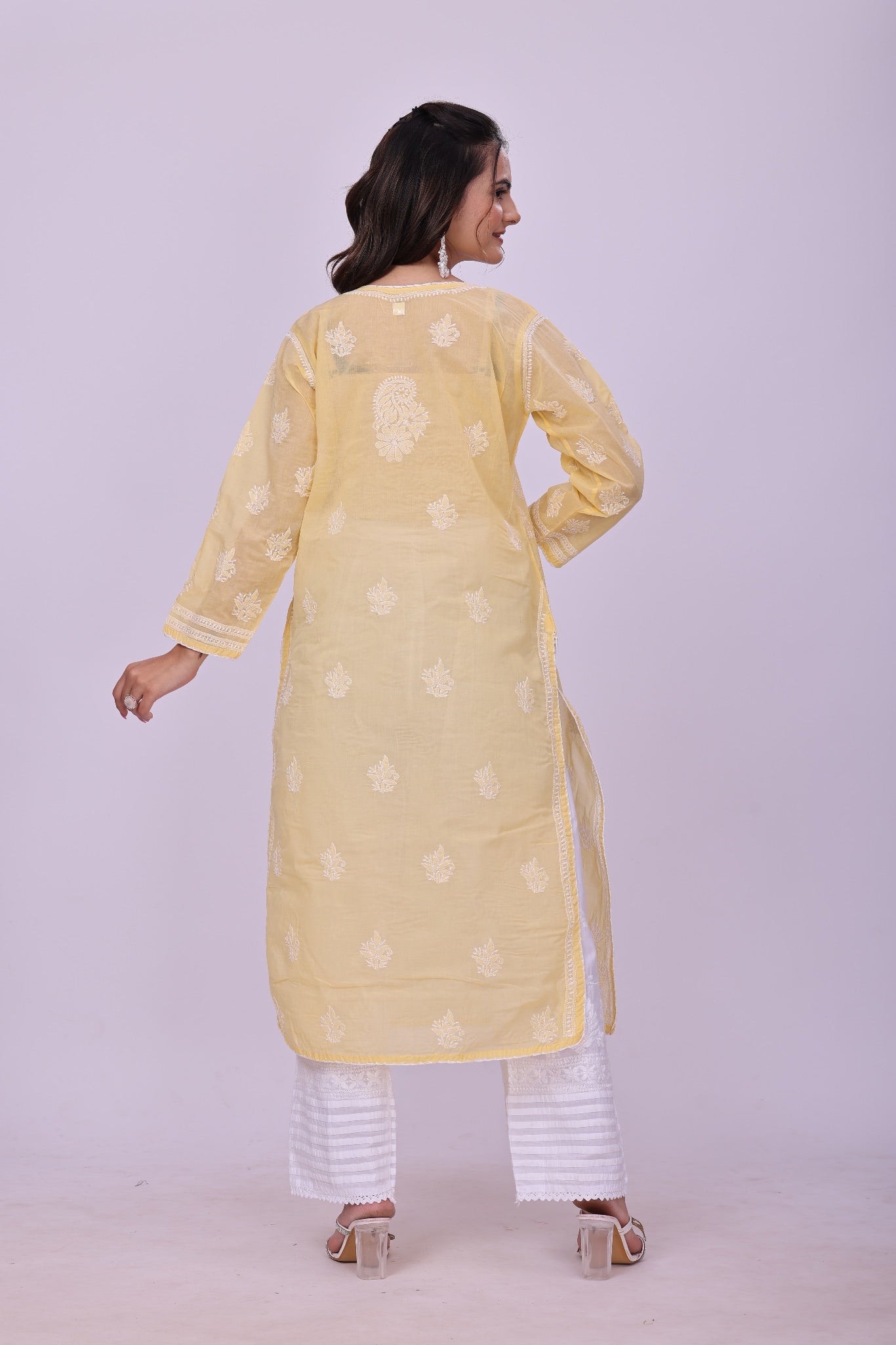 Karigiri Yellow Chikankari Pure Cotton Kurta Women_KF0077