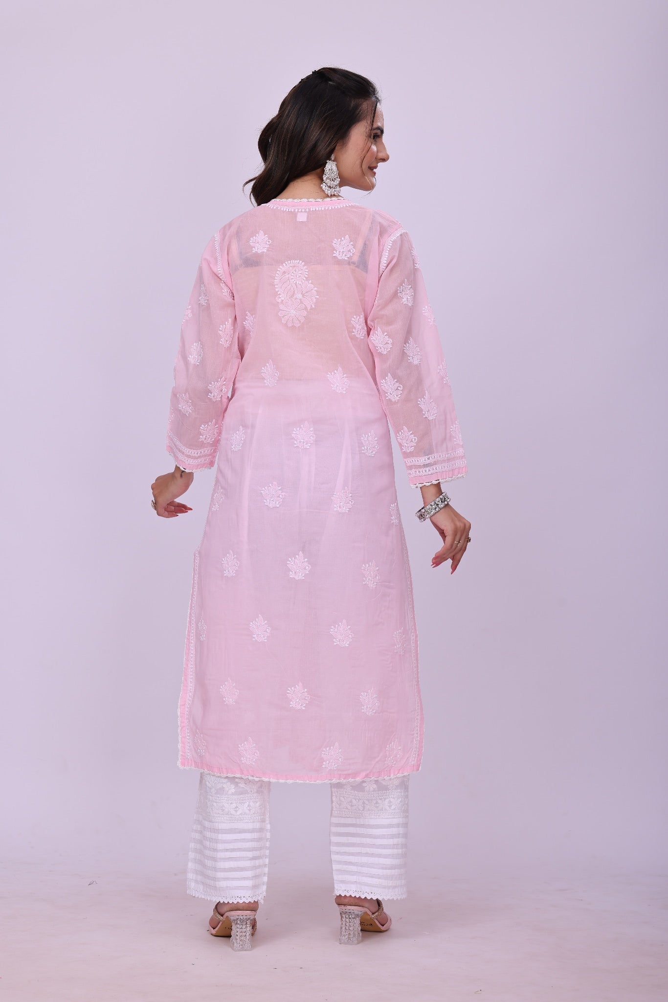 Karigiri Pink Chikankari Pure Cotton Kurta Women_KF0073