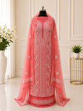 Karigiri Coral Pink Chikankari Georgette Unstitched Dress Material