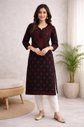Karigiri Black Red Chikankari Cotton Kurti Women_KF0007