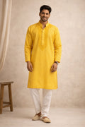 Karigiri Yellow Pure Cotton Chikankari Men's Kurta_KF0053
