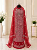 Karigiri Red Chikankari Georgette Unstitched Dress Material