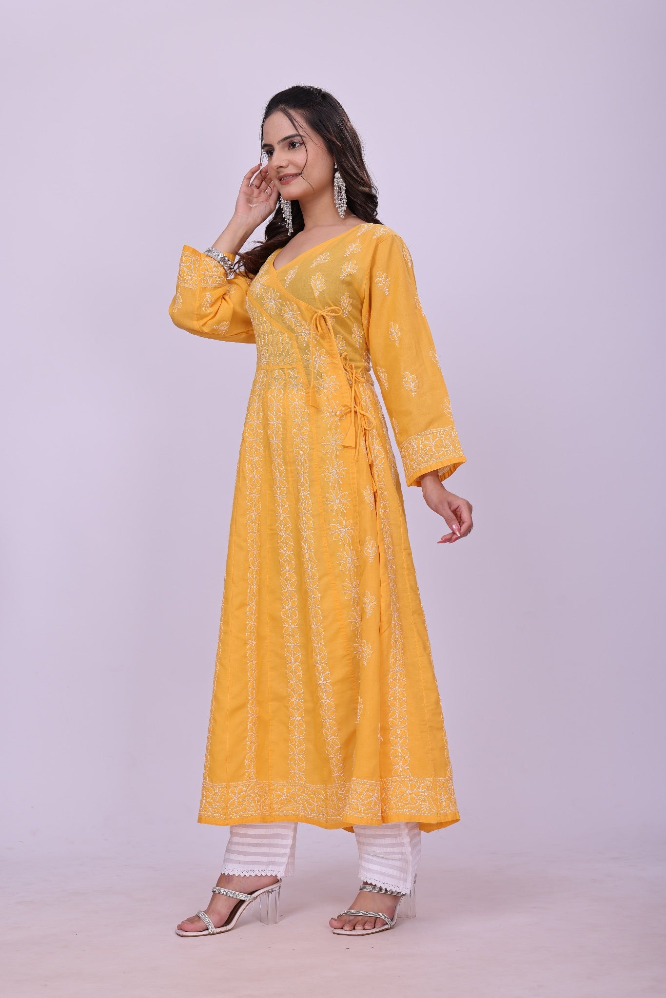 Karigiri Mustard Chikankari Anarkali Kurti Cotton_KF0130
