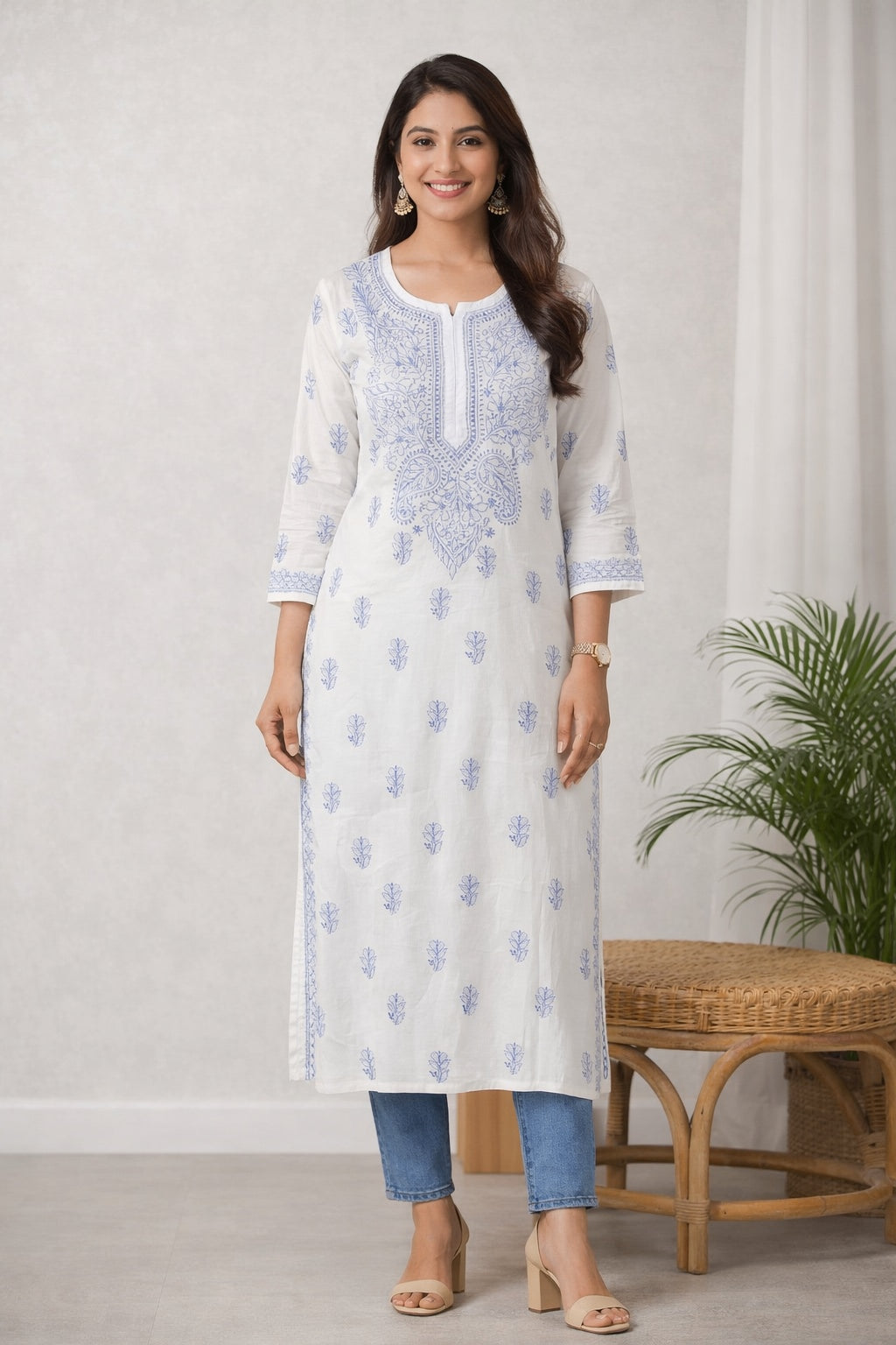 Karigiri White Chikankari Cotton Kurti Women_KF0157