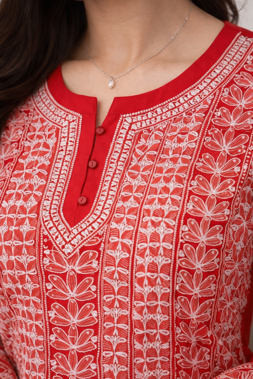 Karigiri Red Chikankari Georgette Short Kurti_KF0173