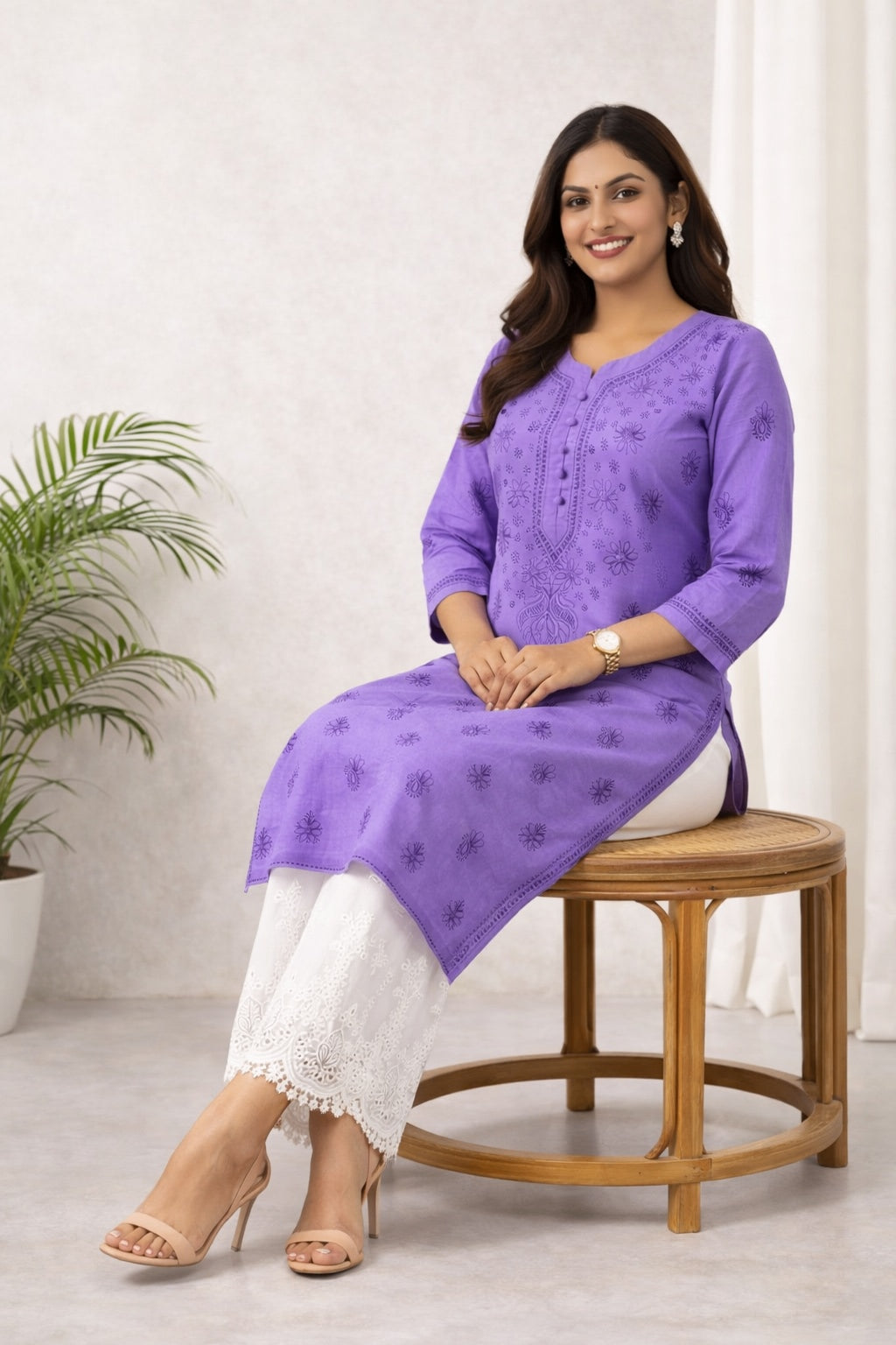 Karigiri Royal Purple Chikankari Cotton Kurti_KF0083