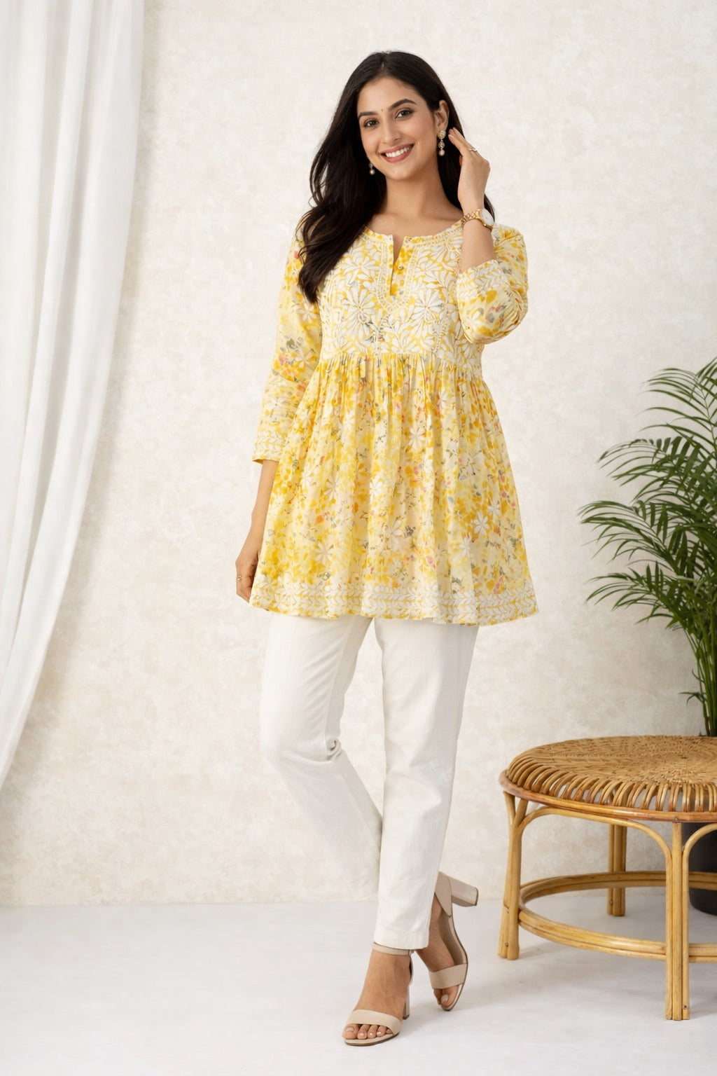 Karigiri Chikankari Flared Frock Style Short Kurti Women_KF0085
