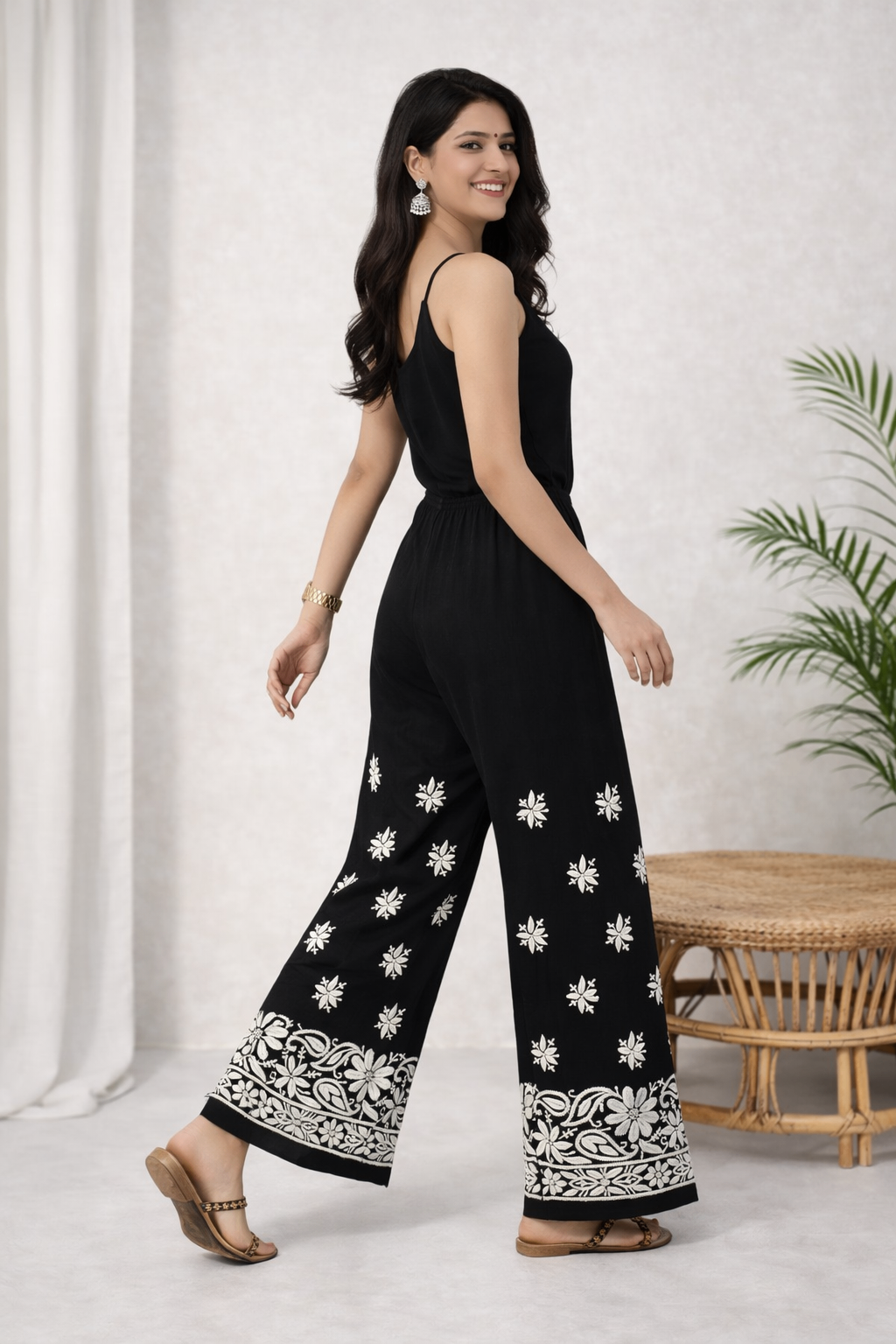 Karigiri Black Chikankari Cotton Palazzo for Women_KF0010